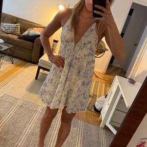 ONLY WORN ONCE Garage White Mini Dress with Blue Floral Print
